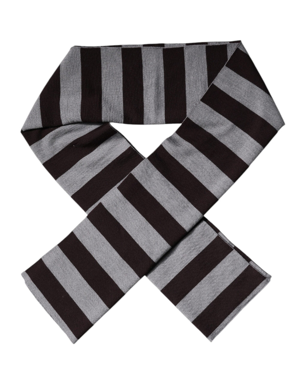 Dolce & Gabbana Black Gray Stripes Wool Neck Wrap Scarf - Eljoys Fashion 