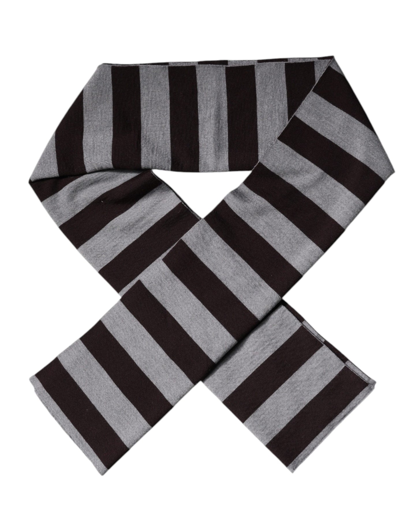 Dolce & Gabbana Black Gray Stripes Wool Neck Wrap Scarf Dolce & Gabbana