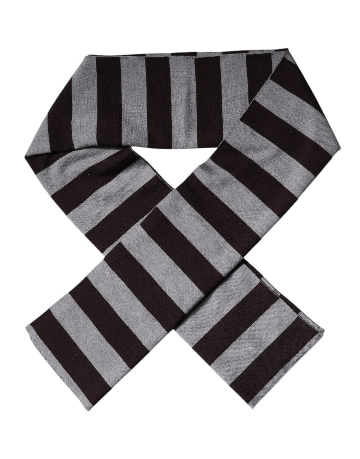 Dolce & Gabbana Black Gray Stripes Wool Neck Wrap Scarf - Eljoys Fashion 