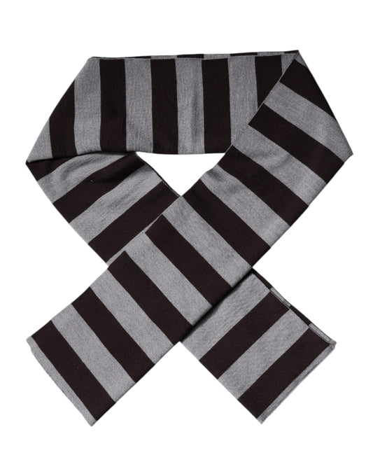 Dolce & Gabbana Black Gray Stripes Wool Neck Wrap Scarf Dolce & Gabbana