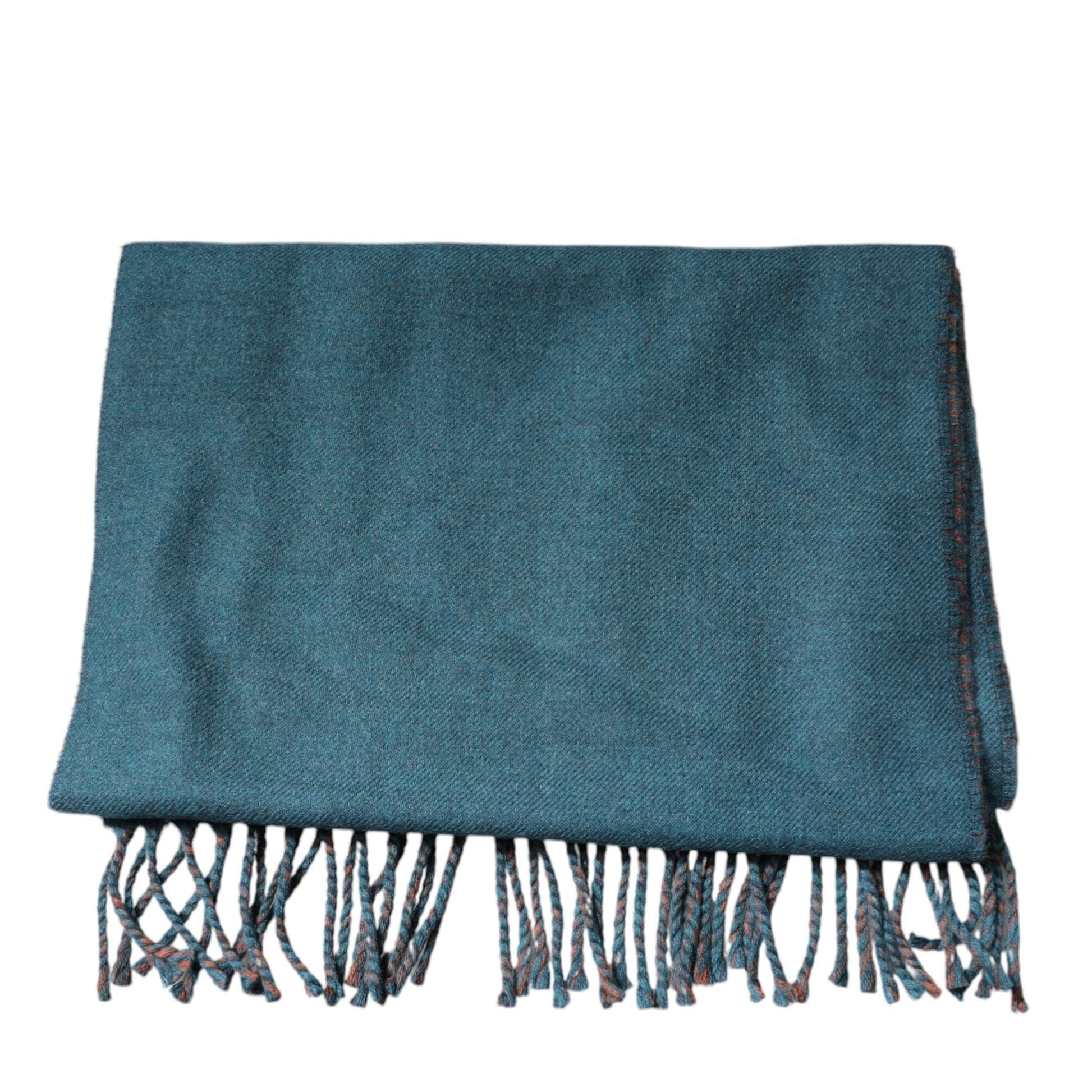 Dolce & Gabbana Blue Green Wool Fringes Wrap Shawl Scarf Dolce & Gabbana