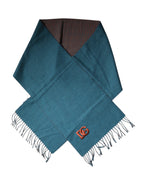 Dolce & Gabbana Blue Green Wool Fringes Wrap Shawl Scarf - Eljoys Fashion 