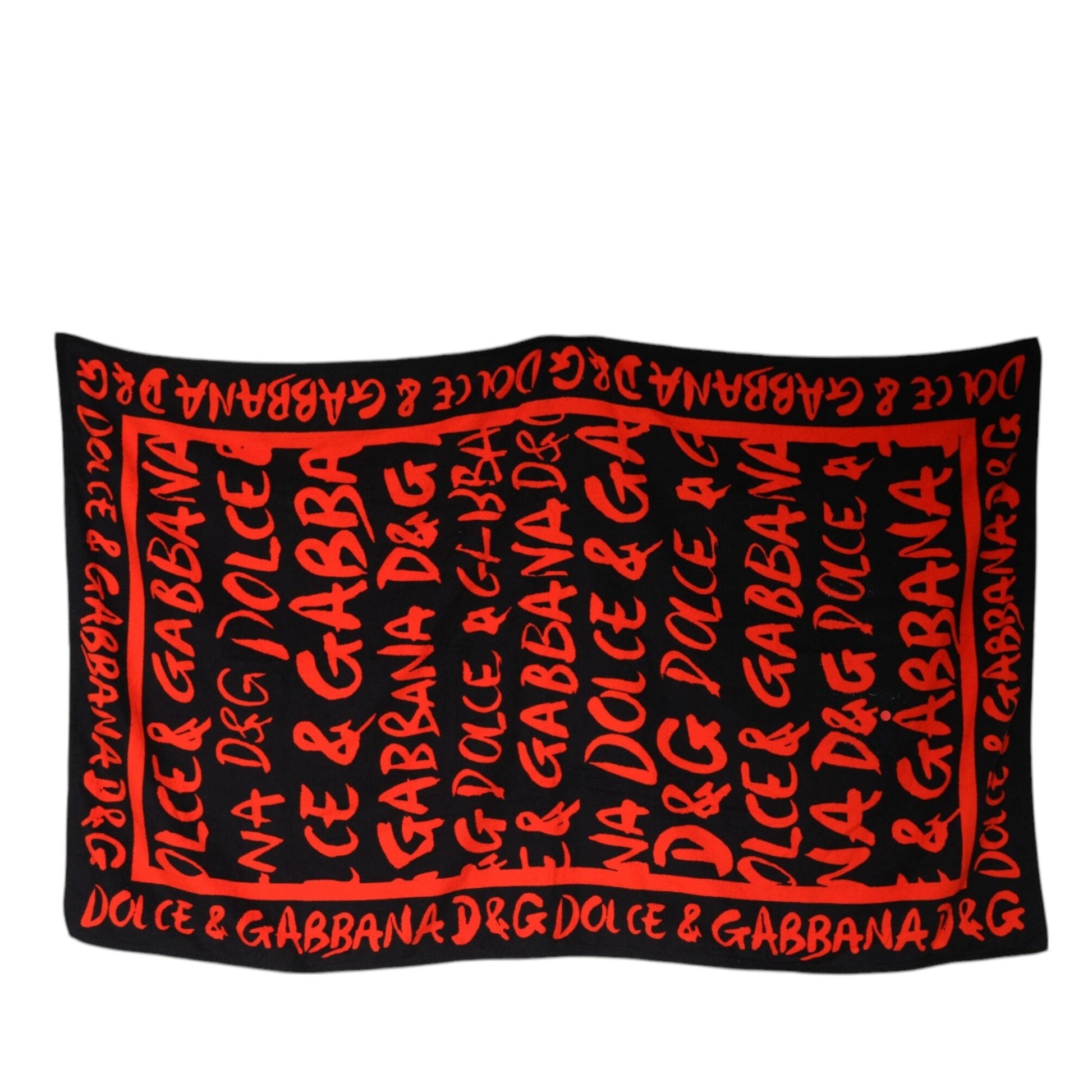 Dolce & Gabbana Black Red Logo Print Cotton Beach Towel