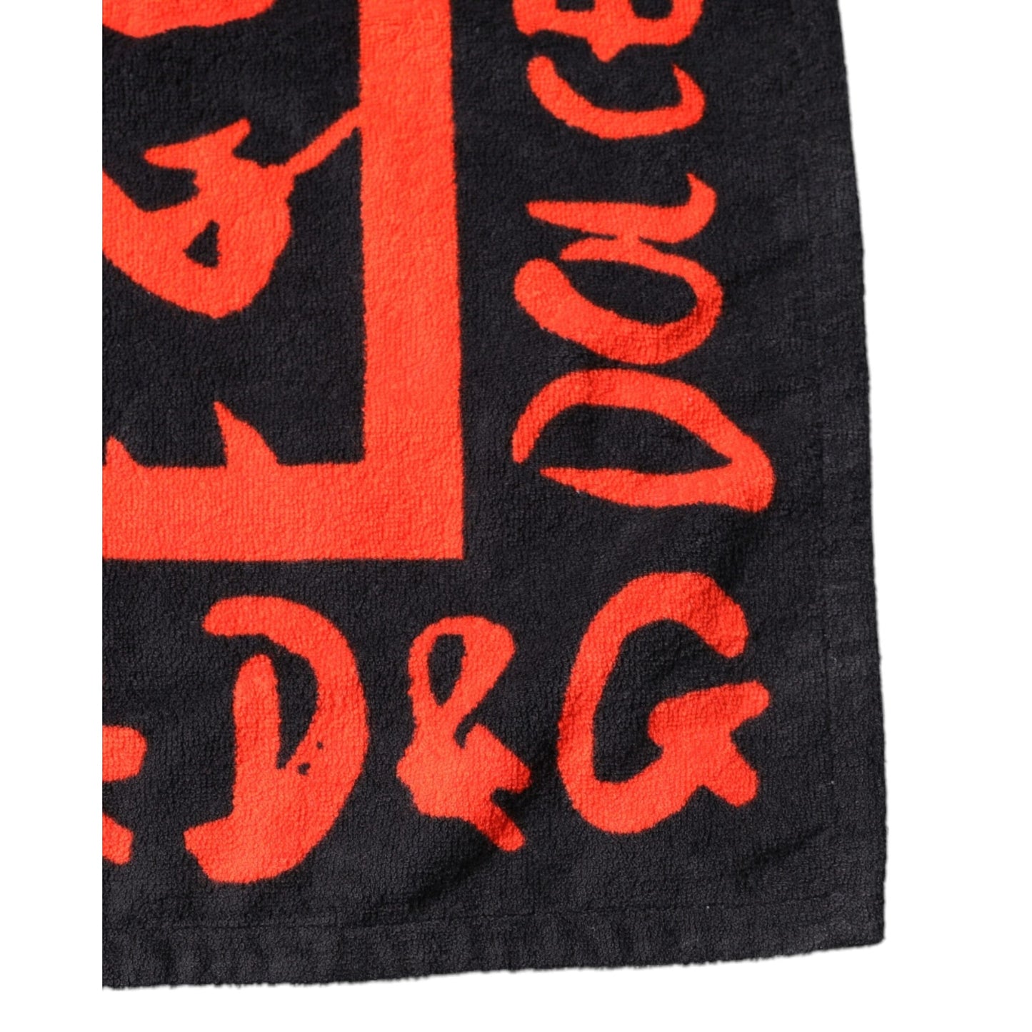 Dolce & Gabbana Black Red Logo Print Cotton Beach Towel