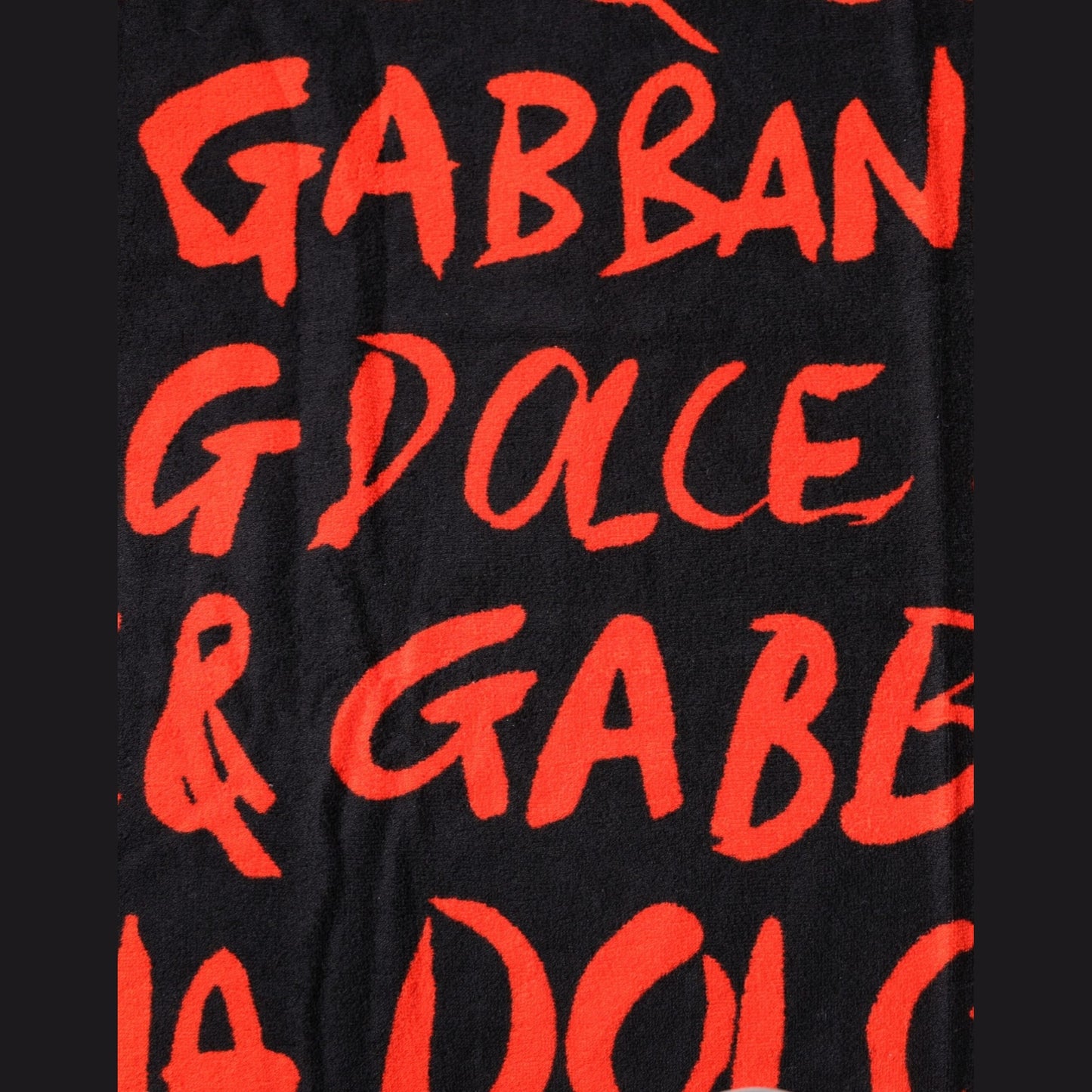 Dolce & Gabbana Black Red Logo Print Cotton Beach Towel