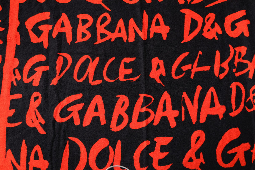 Dolce & Gabbana Black Red Logo Print Cotton Beach Towel - Eljoys Fashion 