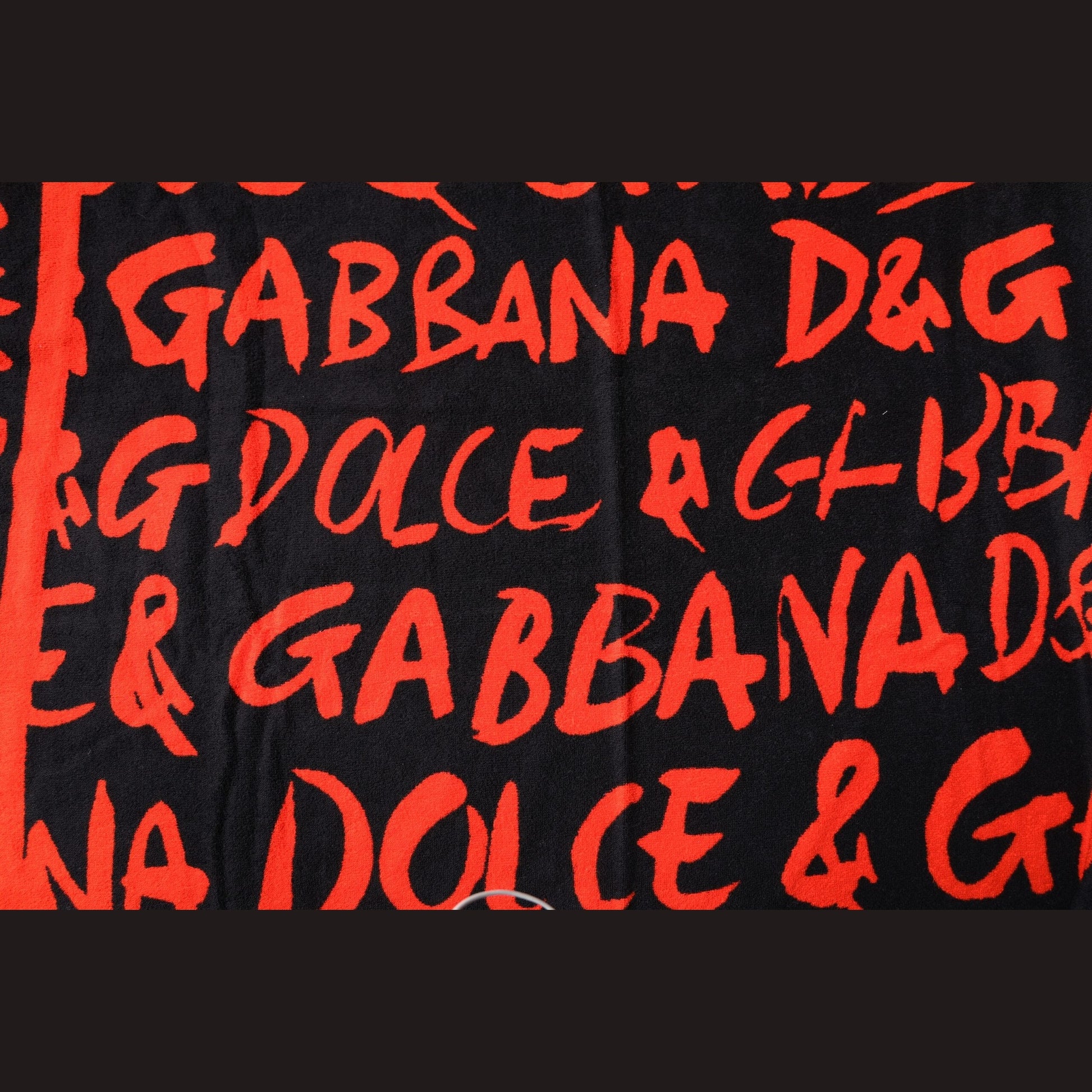 Dolce & Gabbana Black Red Logo Print Cotton Beach Towel