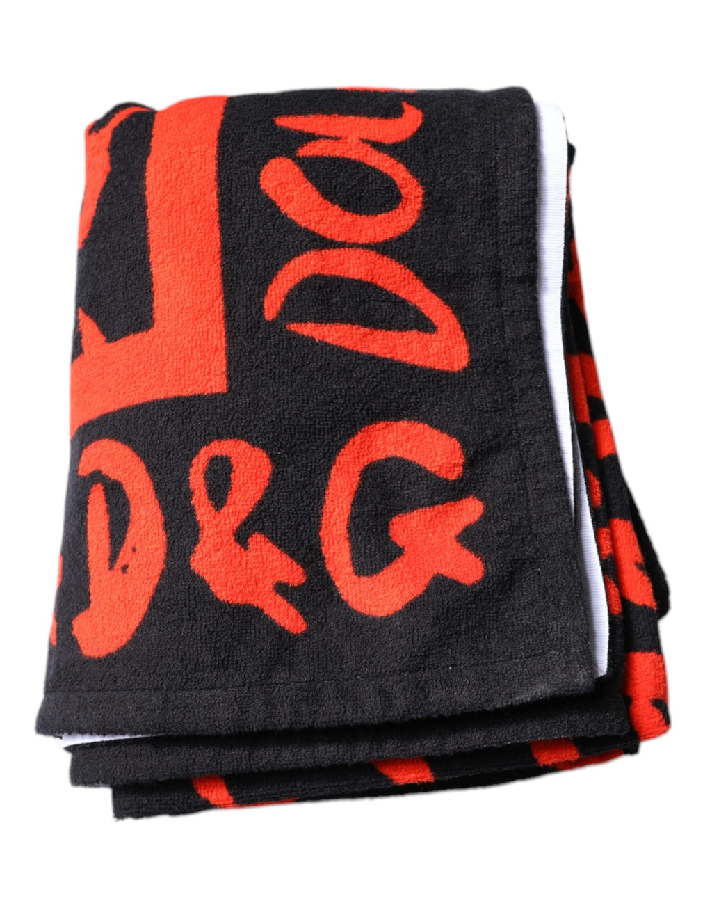 Dolce & Gabbana Black Red Logo Print Cotton Beach Towel - Eljoys Fashion 