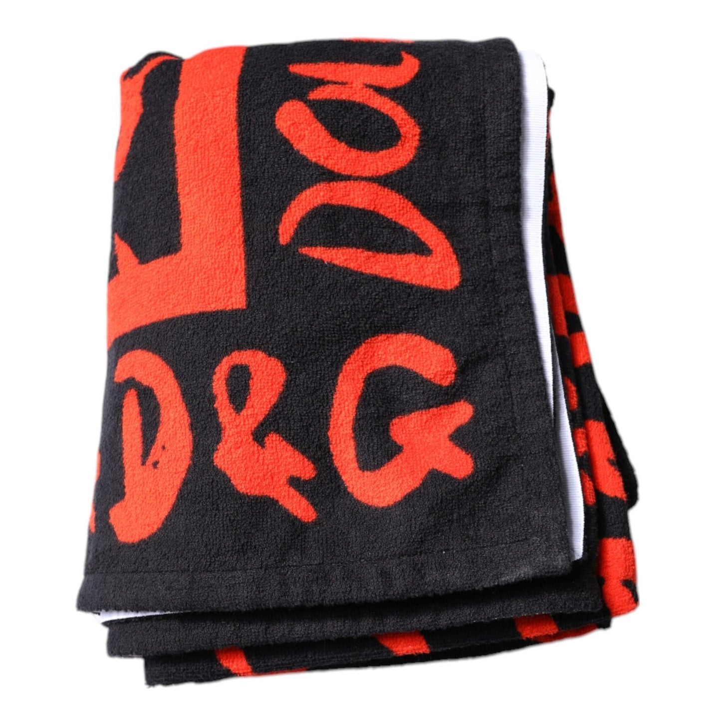 Dolce & Gabbana Black Red Logo Print Cotton Beach Towel