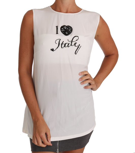 Dolce & Gabbana White Silk I LOVE ITALY Cami T-shirt Dolce & Gabbana