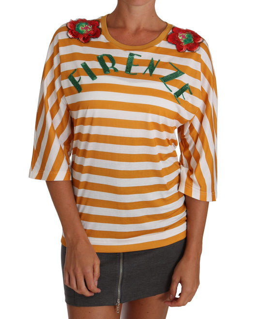 Dolce & Gabbana White Orange FIRENZE Top T-shirt Dolce & Gabbana