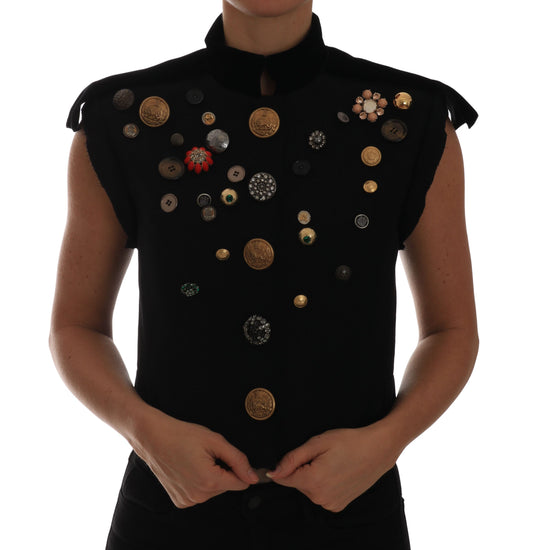 Dolce & Gabbana Black Embellished Floral Military Jacket Vest Dolce & Gabbana