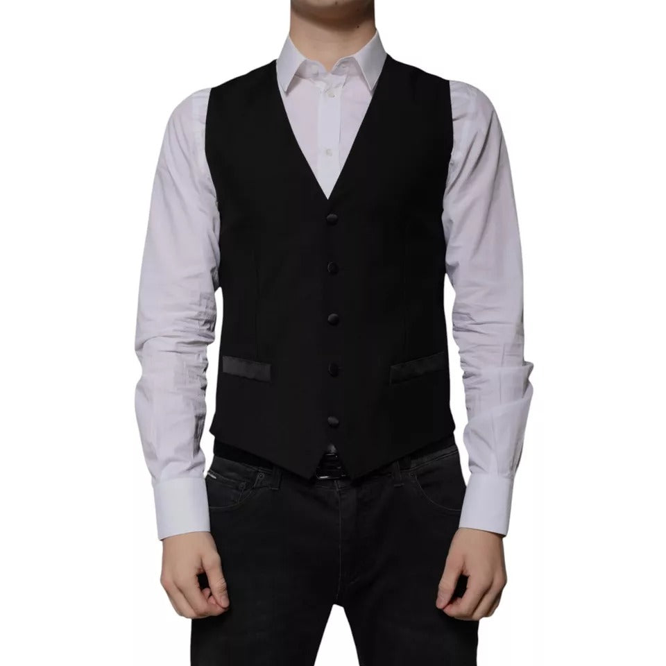 Dolce & Gabbana Black Wool Formal Dress Men Waistcoat Vest - Eljoys Fashion 