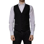 Dolce & Gabbana Black Wool Formal Dress Men Waistcoat Vest - Eljoys Fashion 