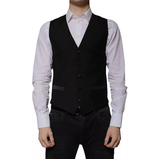 Dolce & Gabbana Black Wool Formal Dress Men Waistcoat Vest Dolce & Gabbana