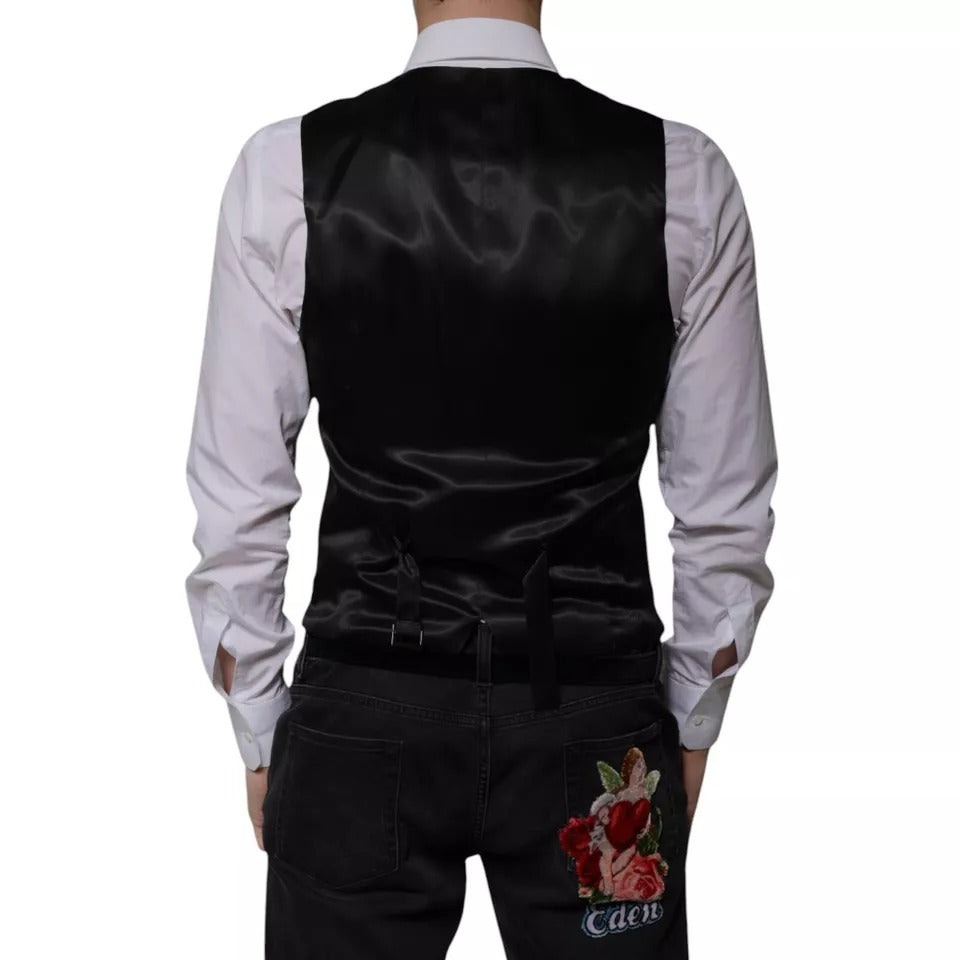 Dolce & Gabbana Black Wool Formal Dress Men Waistcoat Vest - Eljoys Fashion 