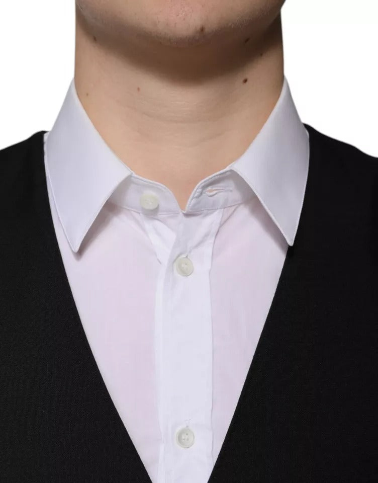 Dolce & Gabbana Black Wool Formal Dress Men Waistcoat Vest - Eljoys Fashion 