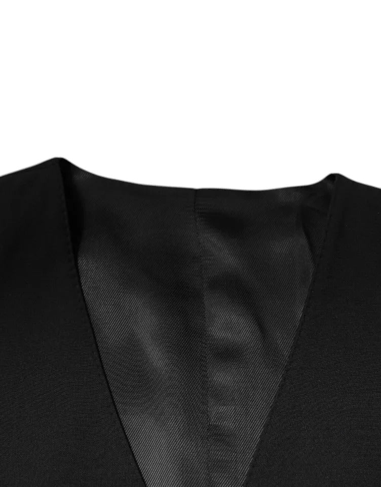 Dolce & Gabbana Black Wool Formal Dress Men Waistcoat Vest Dolce & Gabbana