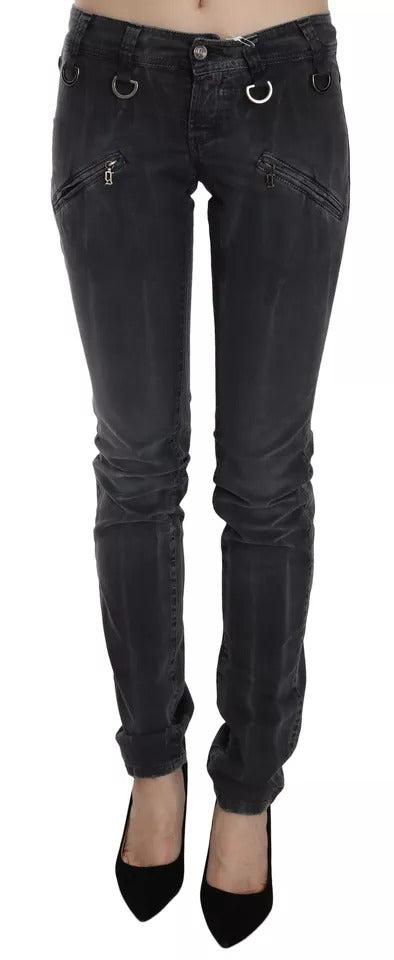 John Galliano Grey Washed Low Waist Zipper Side Skinny Denim Jeans John Galliano