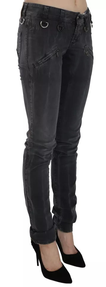 John Galliano Grey Washed Low Waist Zipper Side Skinny Denim Jeans John Galliano