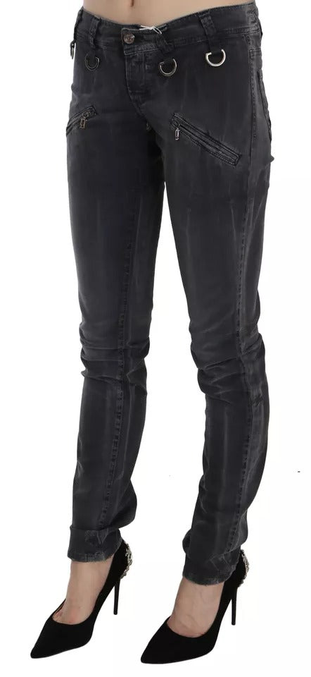 John Galliano Grey Washed Low Waist Zipper Side Skinny Denim Jeans John Galliano