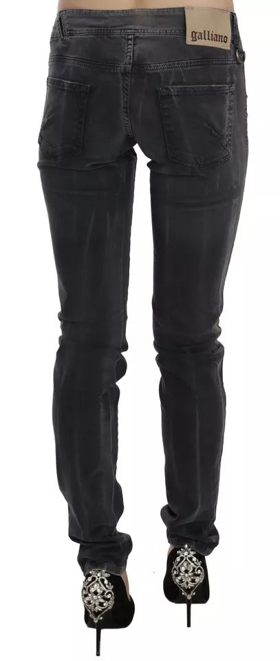 John Galliano Grey Washed Low Waist Zipper Side Skinny Denim Jeans John Galliano