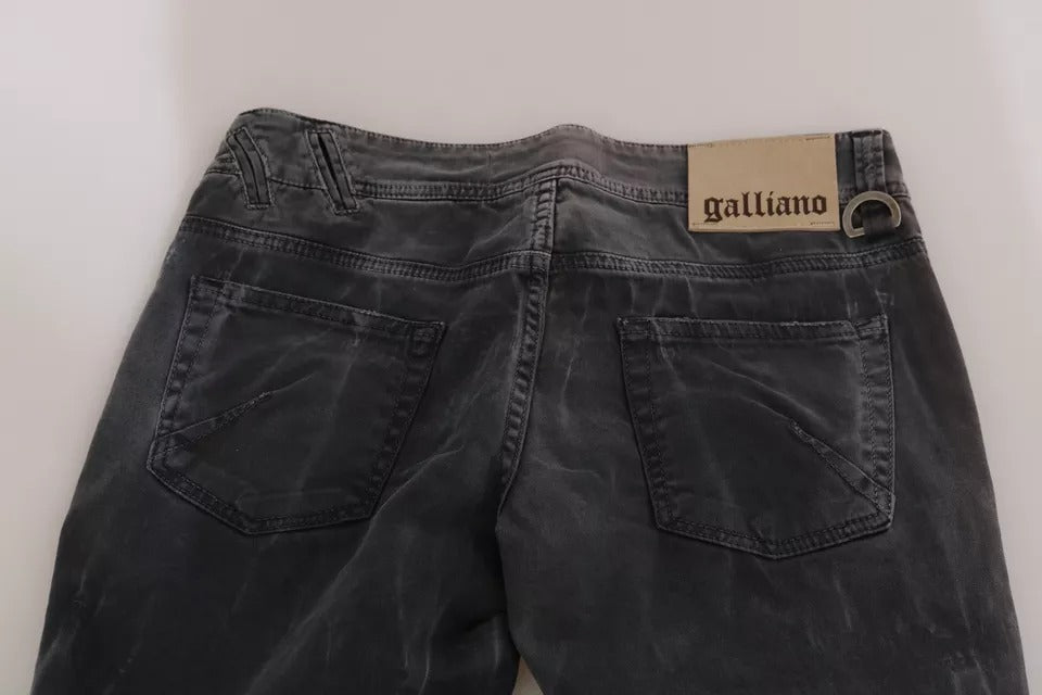 John Galliano Grey Washed Low Waist Zipper Side Skinny Denim Jeans John Galliano