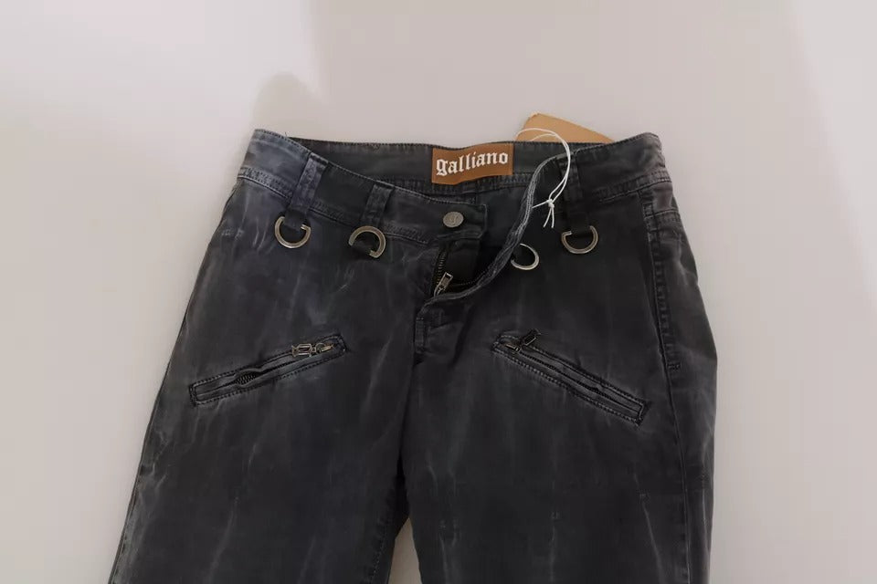 John Galliano Grey Washed Low Waist Zipper Side Skinny Denim Jeans John Galliano