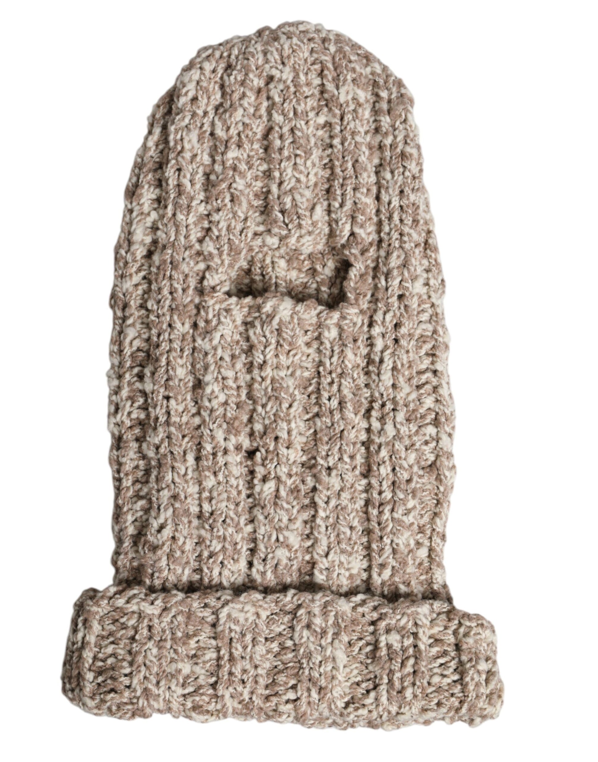 Dolce & Gabbana Beige Wool Knitted Ski Mask Balaclava Hat Dolce & Gabbana