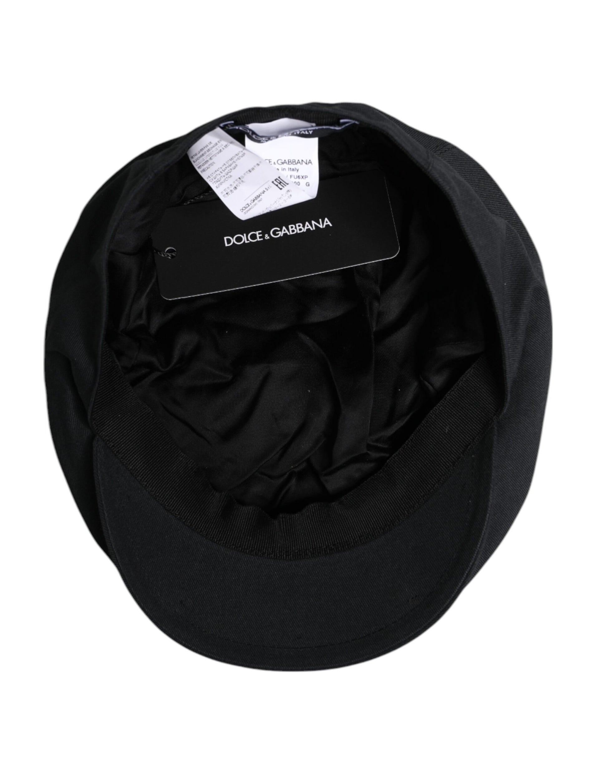 Dolce & Gabbana Black Cotton Newsboy Capello Cabbie Hat Dolce & Gabbana