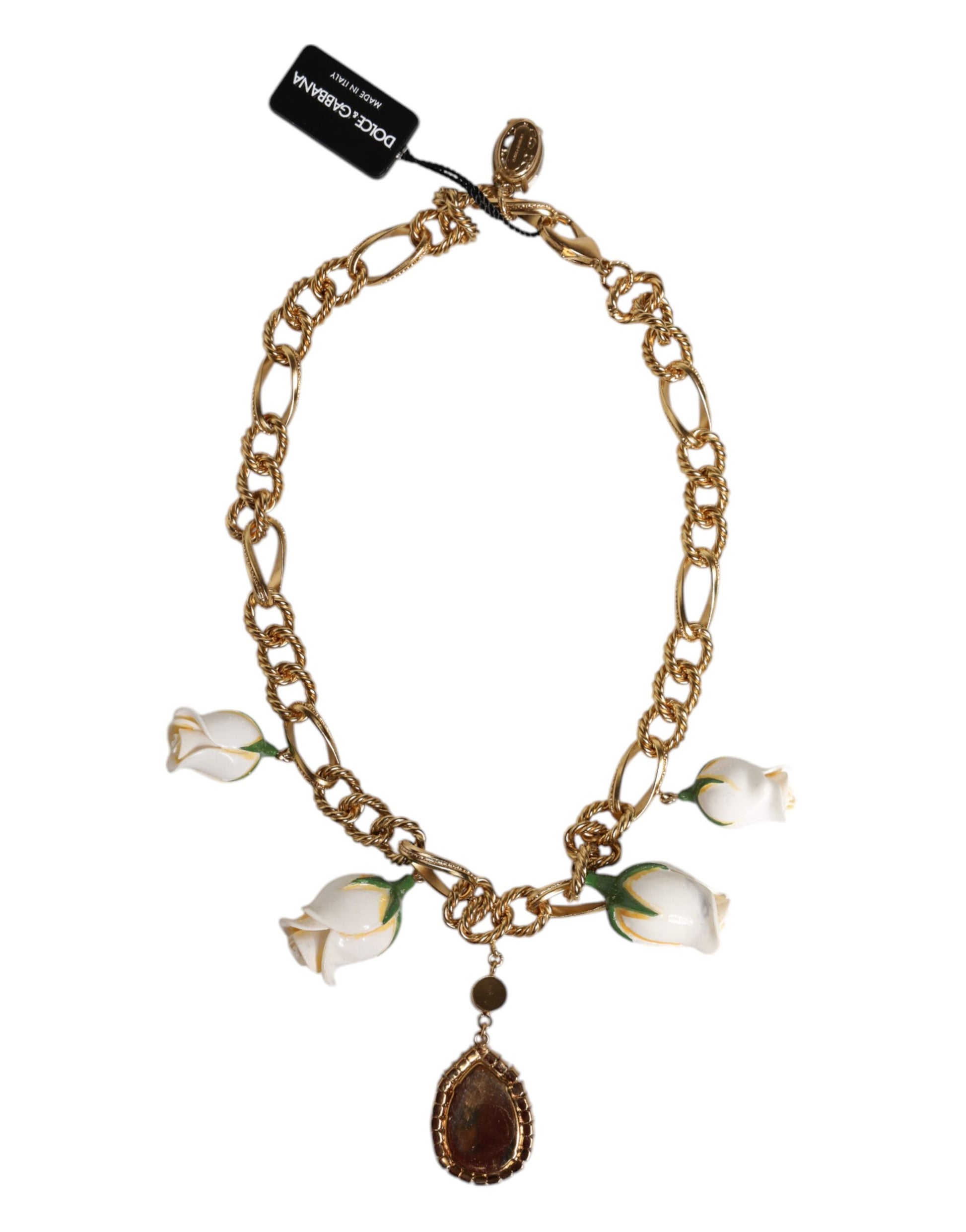 Dolce & Gabbana Gold Brass Short Chain Flower Crystal Pendant Necklace Dolce & Gabbana