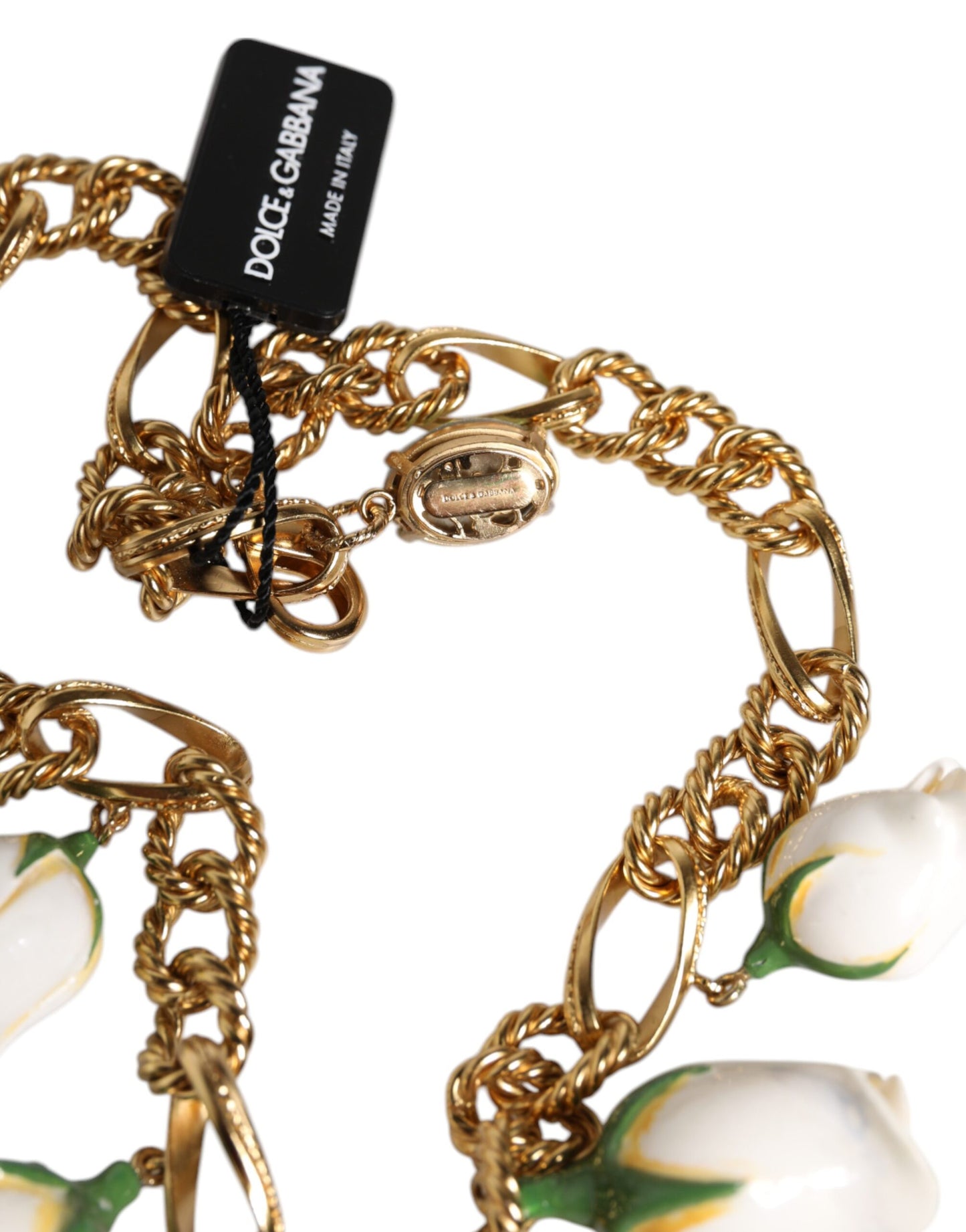 Dolce & Gabbana Gold Brass Short Chain Flower Crystal Pendant Necklace Dolce & Gabbana