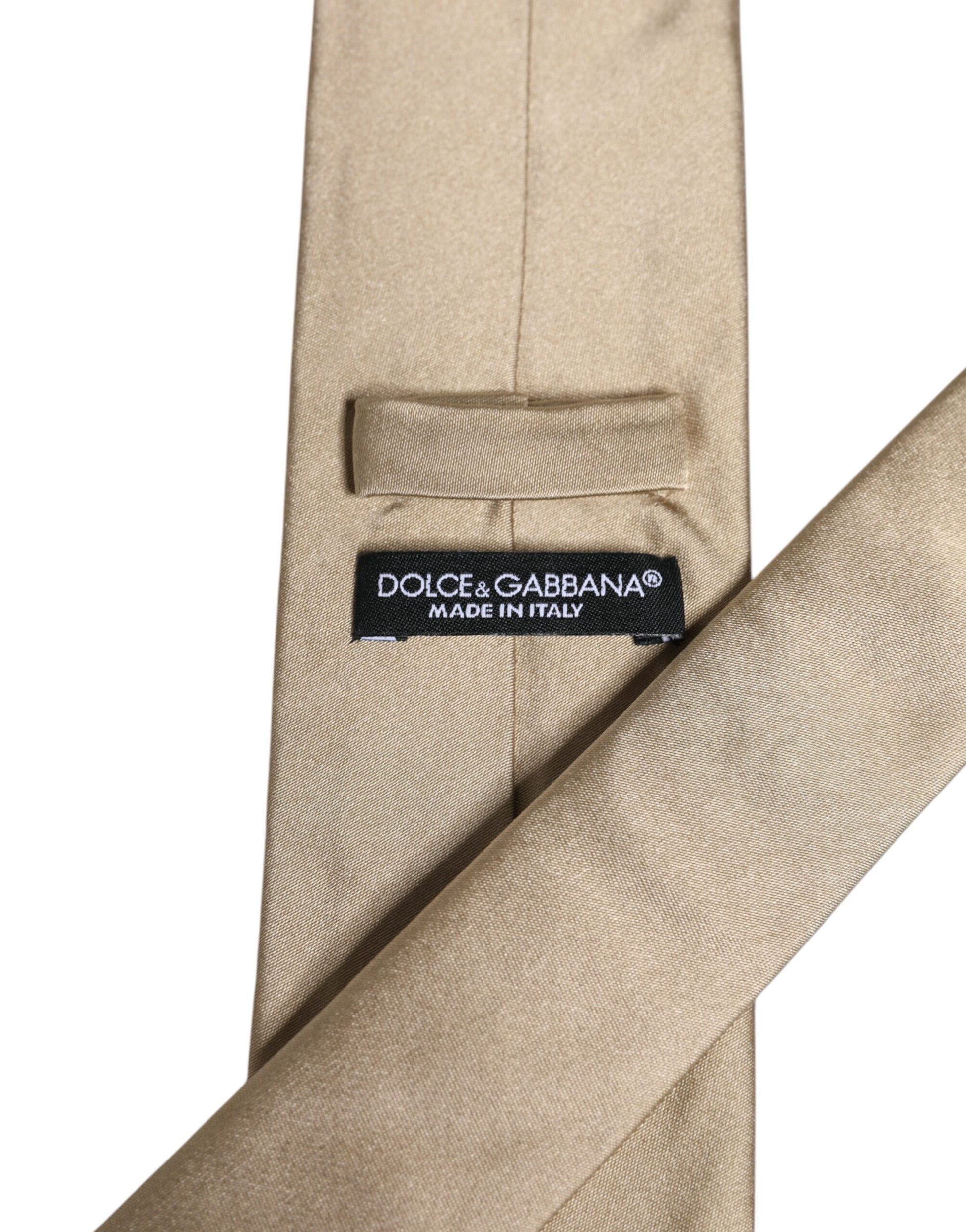 Dolce & Gabbana Beige Solid Silk Adjustable Necktie Tie Dolce & Gabbana