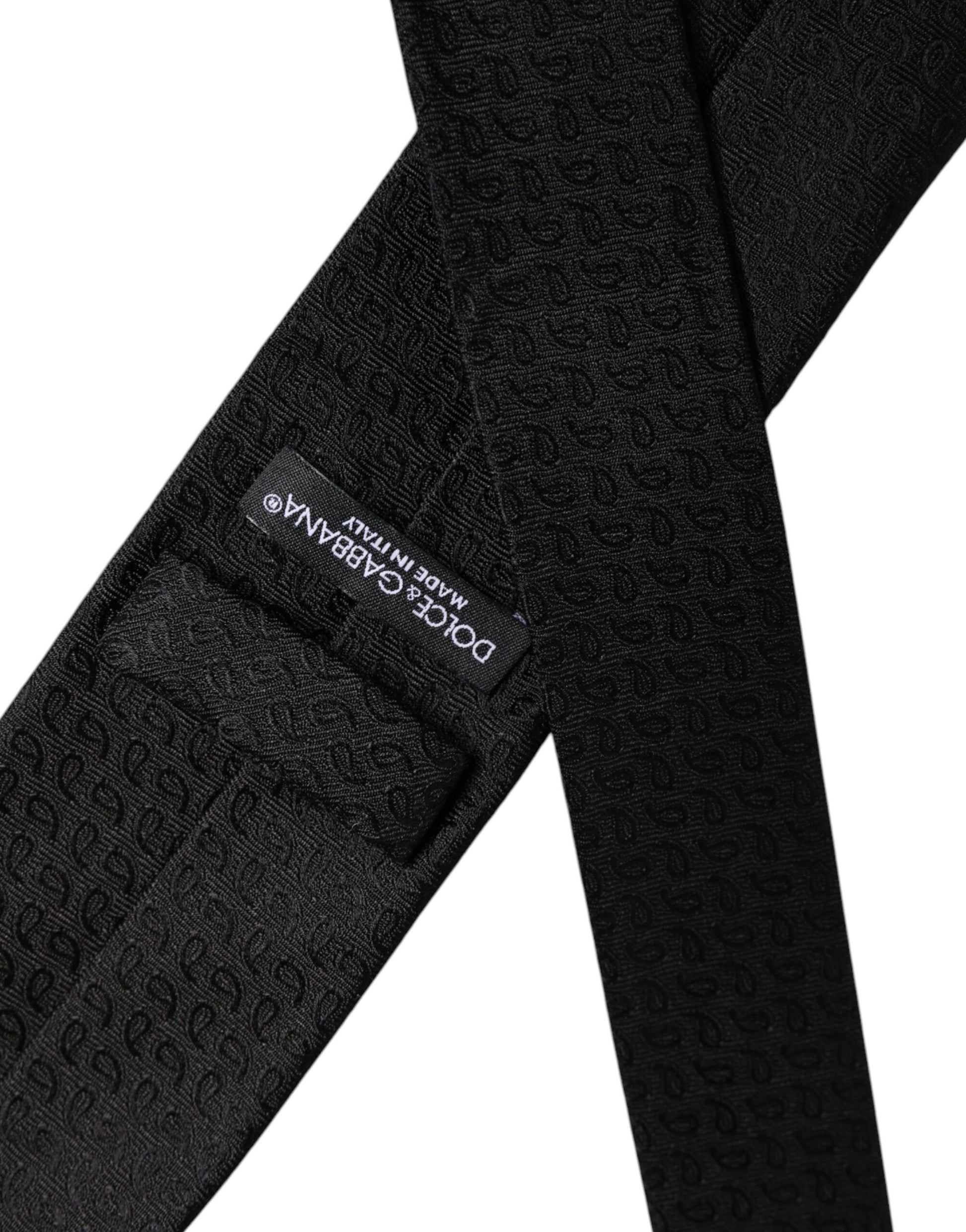 Dolce & Gabbana Black Patterned Silk Adjustable Necktie Tie Dolce & Gabbana