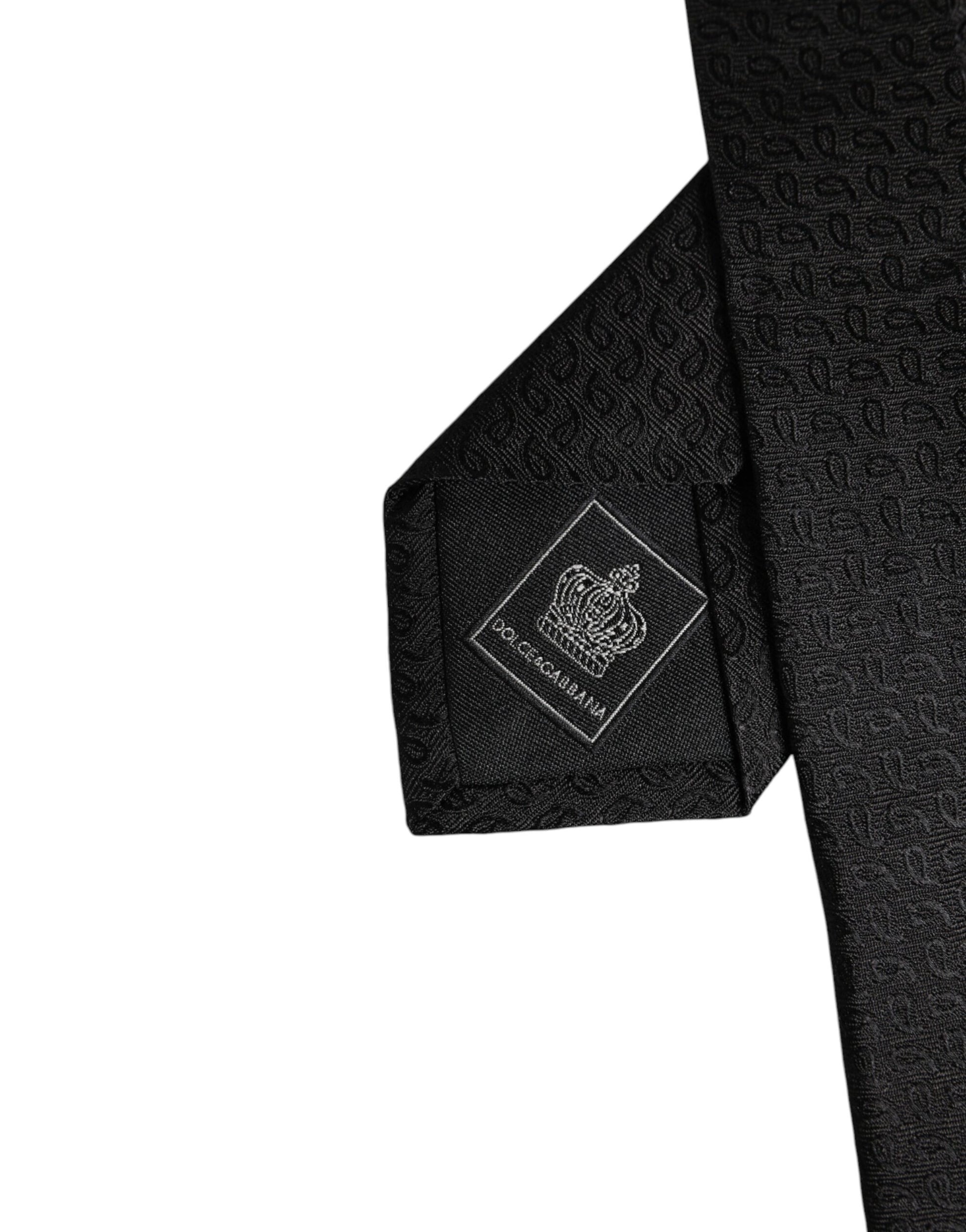 Dolce & Gabbana Black Patterned Silk Adjustable Necktie Tie Dolce & Gabbana