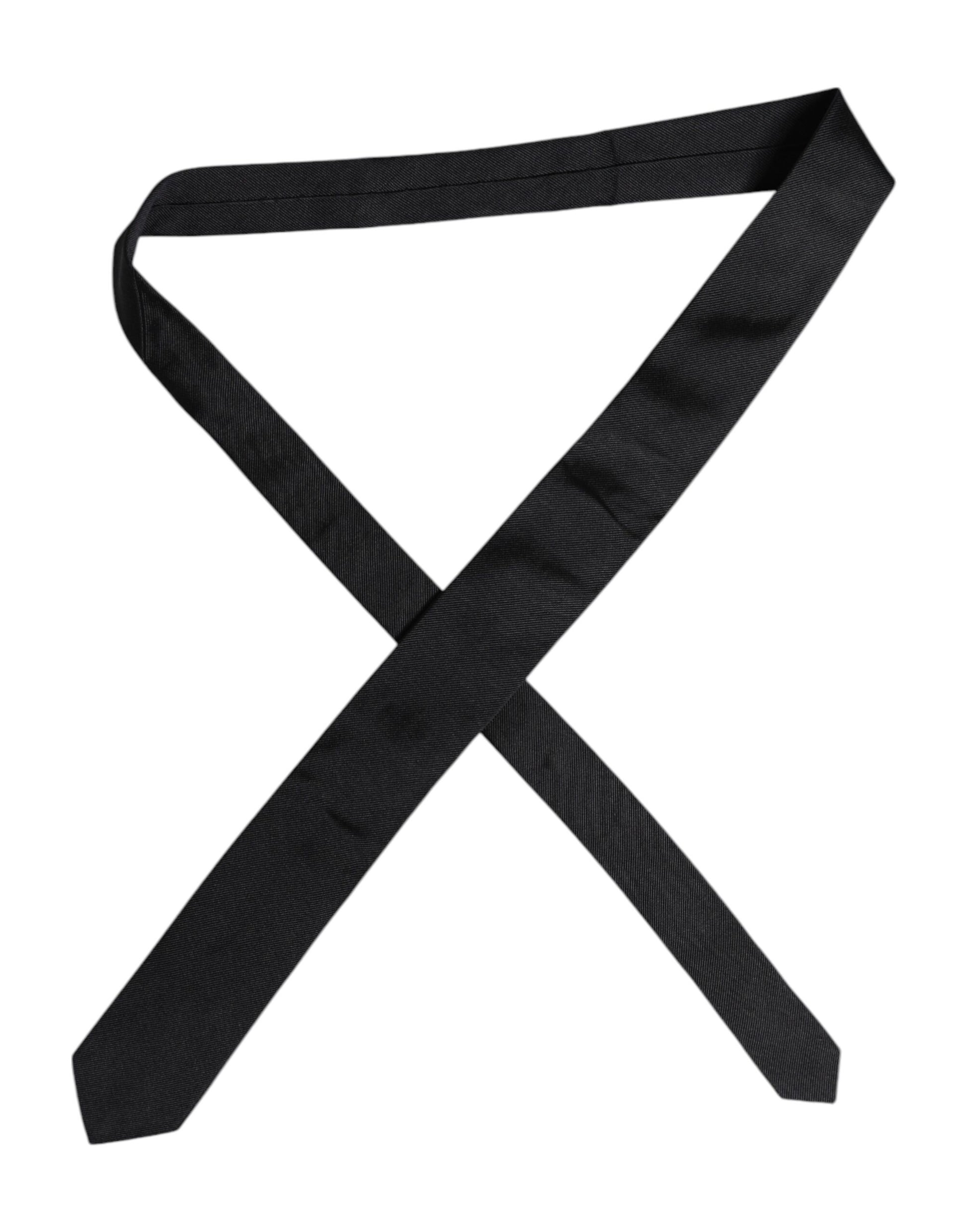 Dolce & Gabbana Black Solid Silk Adjustable Necktie Tie Dolce & Gabbana