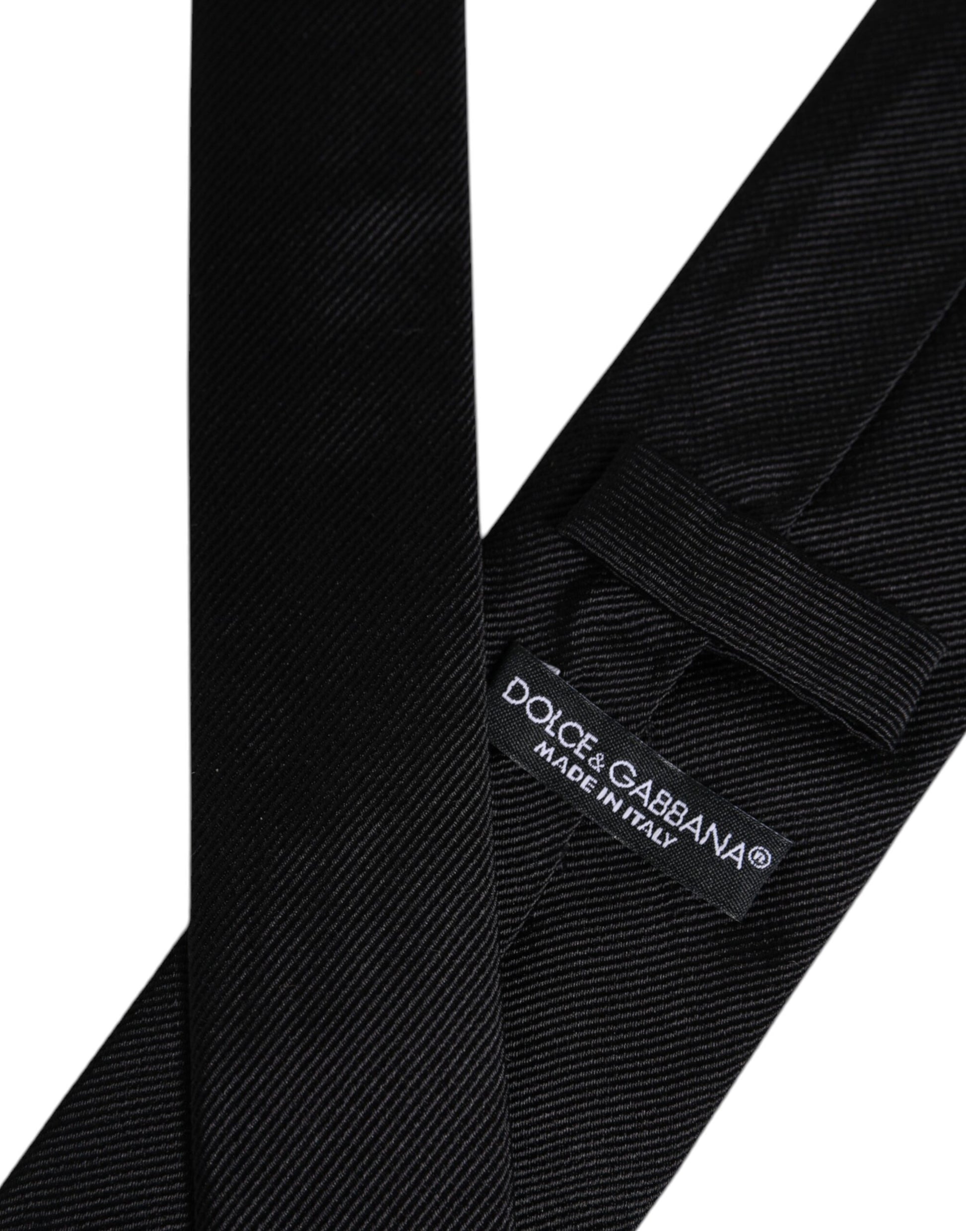 Dolce & Gabbana Black Solid Silk Adjustable Necktie Tie Dolce & Gabbana