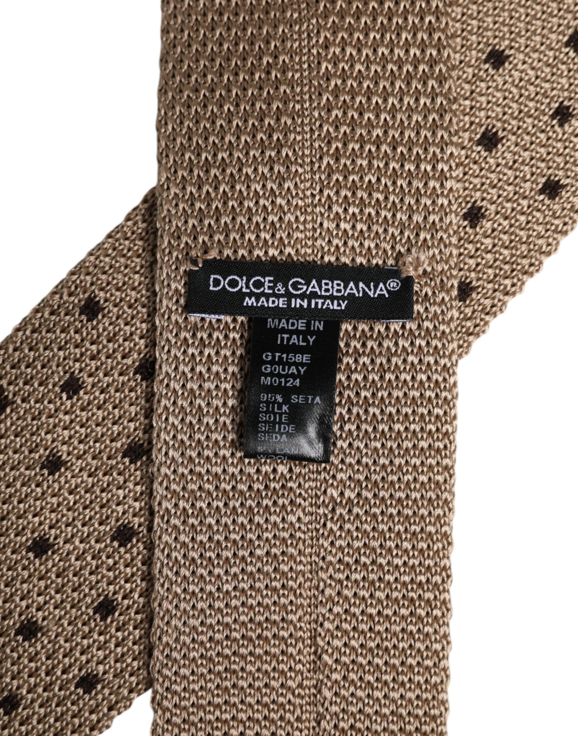 Dolce & Gabbana Beige Polka Dot Silk Adjustable Necktie Tie Dolce & Gabbana