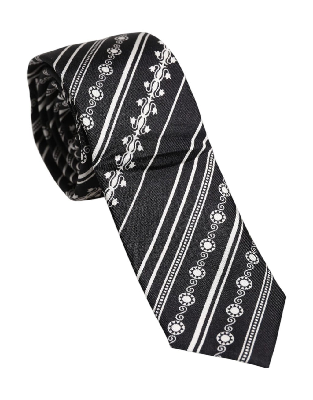 Dolce & Gabbana Black White Stripes Silk Adjustable Necktie Tie - Eljoys Fashion 