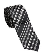 Dolce & Gabbana Black White Stripes Silk Adjustable Necktie Tie - Eljoys Fashion 