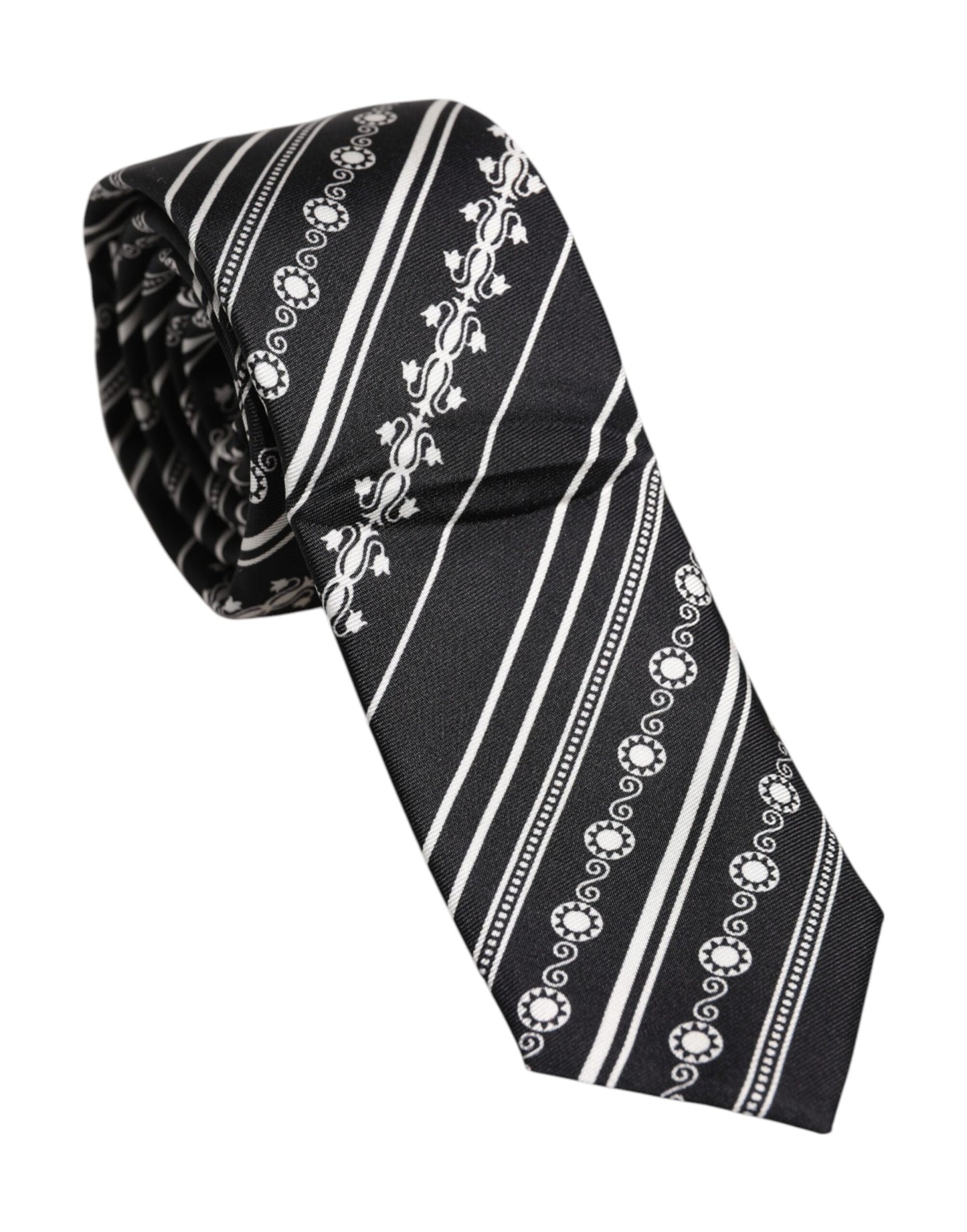 Dolce & Gabbana Black White Stripes Silk Adjustable Necktie Tie Dolce & Gabbana