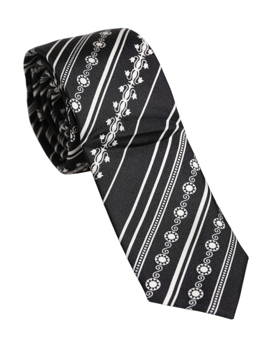 Dolce & Gabbana Black White Stripes Silk Adjustable Necktie Tie Dolce & Gabbana
