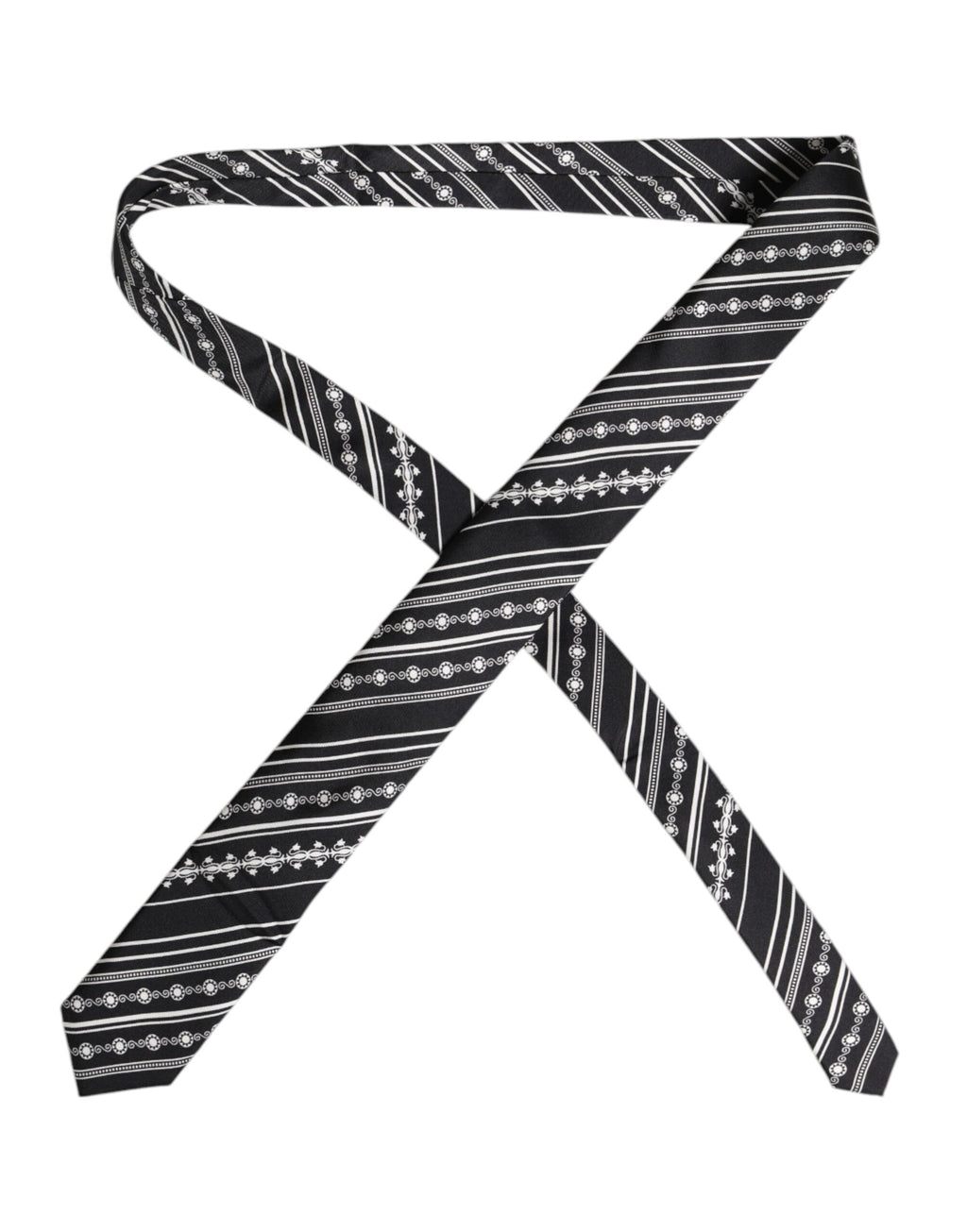 Dolce & Gabbana Black White Stripes Silk Adjustable Necktie Tie - Eljoys Fashion 
