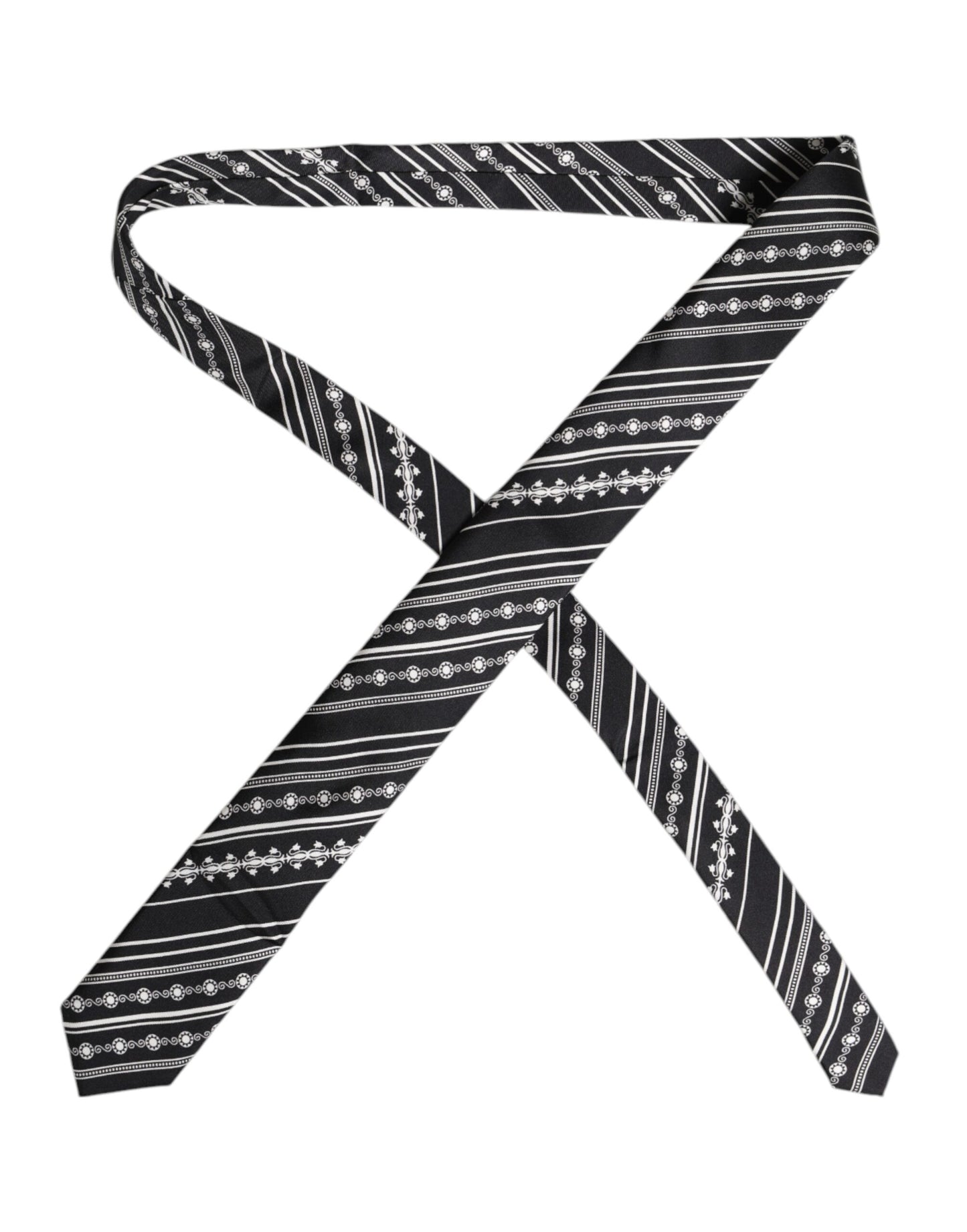 Dolce & Gabbana Black White Stripes Silk Adjustable Necktie Tie Dolce & Gabbana
