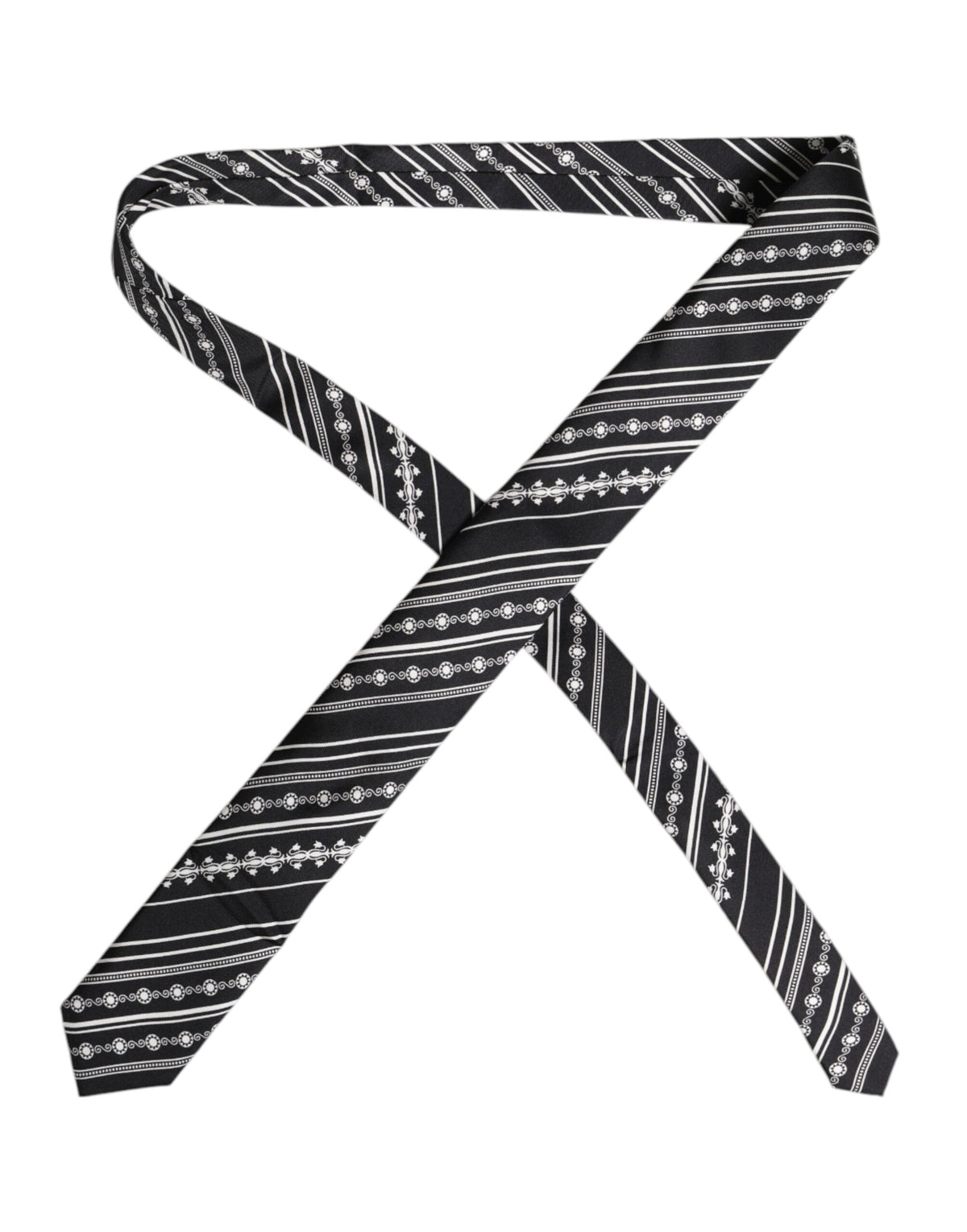 Dolce & Gabbana Black White Stripes Silk Adjustable Necktie Tie - Eljoys Fashion 