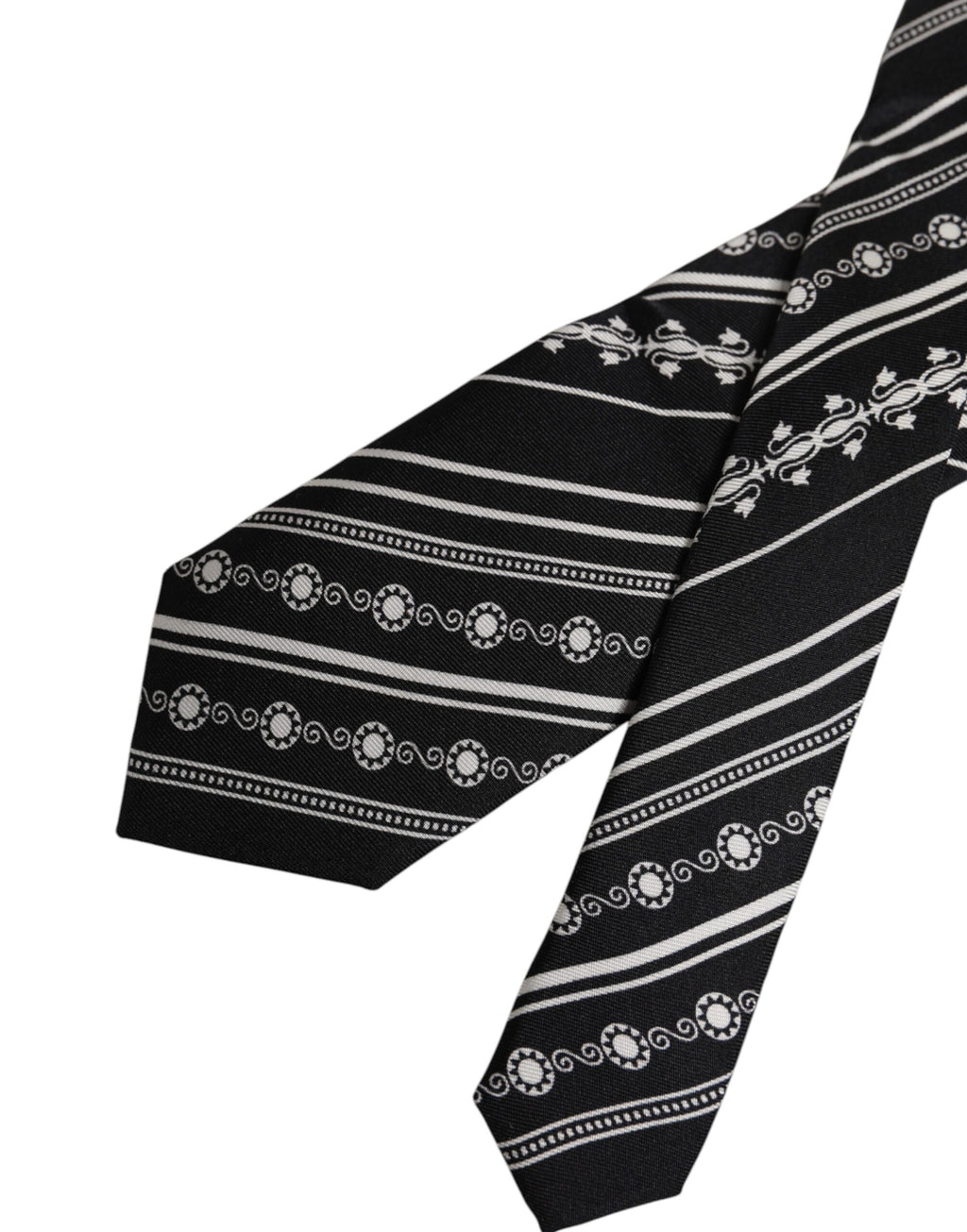 Dolce & Gabbana Black White Stripes Silk Adjustable Necktie Tie - Eljoys Fashion 