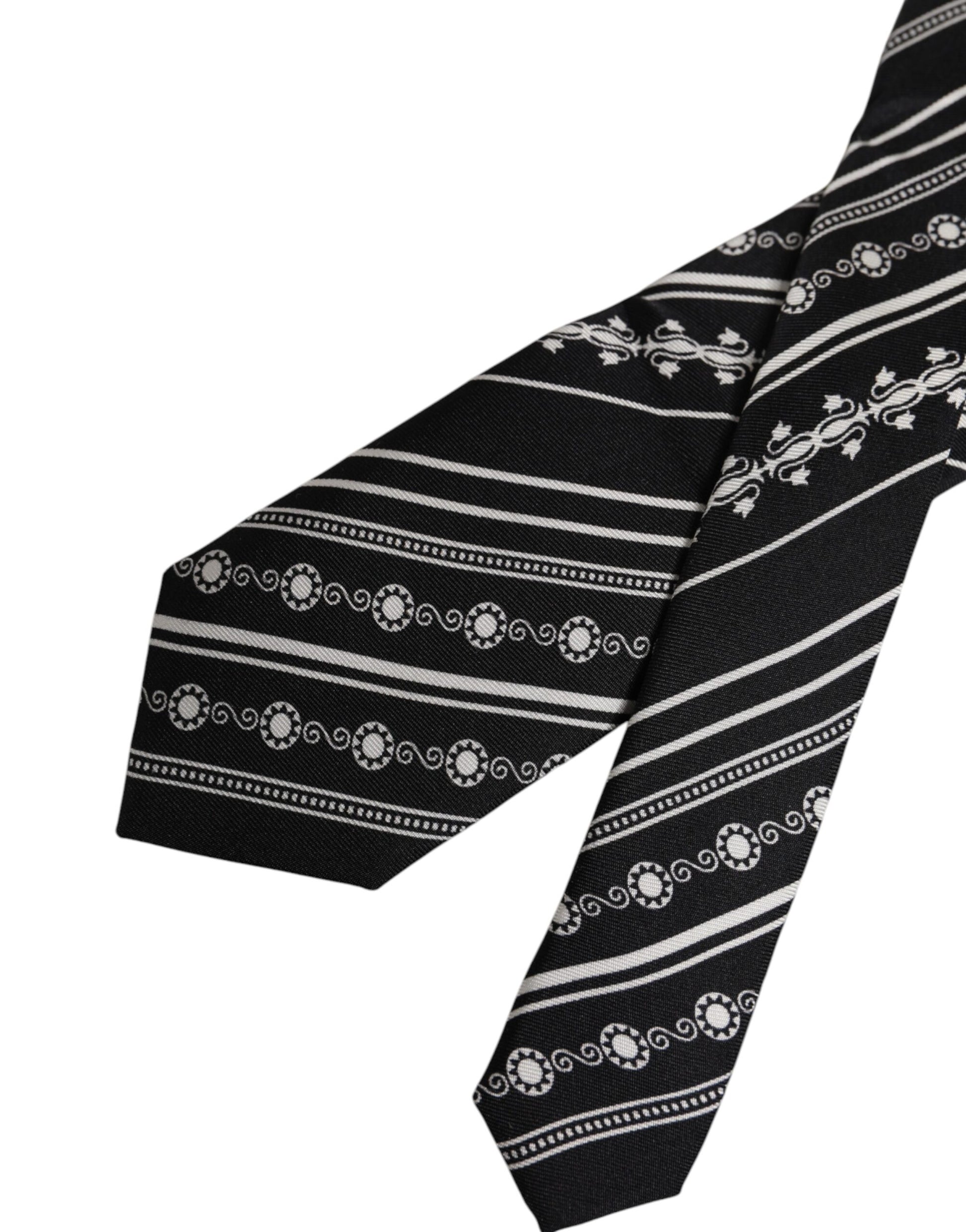 Dolce & Gabbana Black White Stripes Silk Adjustable Necktie Tie Dolce & Gabbana
