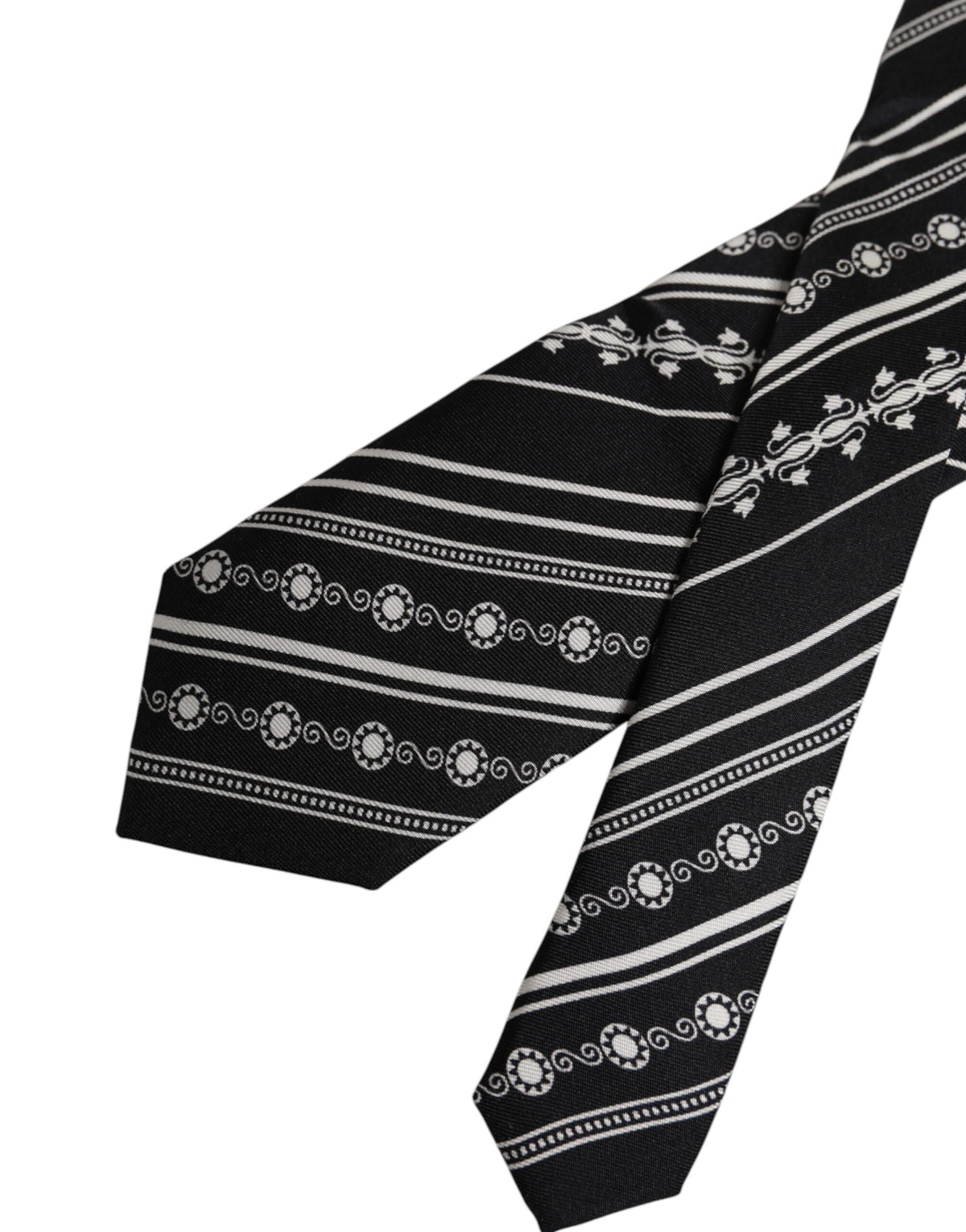 Dolce & Gabbana Black White Stripes Silk Adjustable Necktie Tie - Eljoys Fashion 