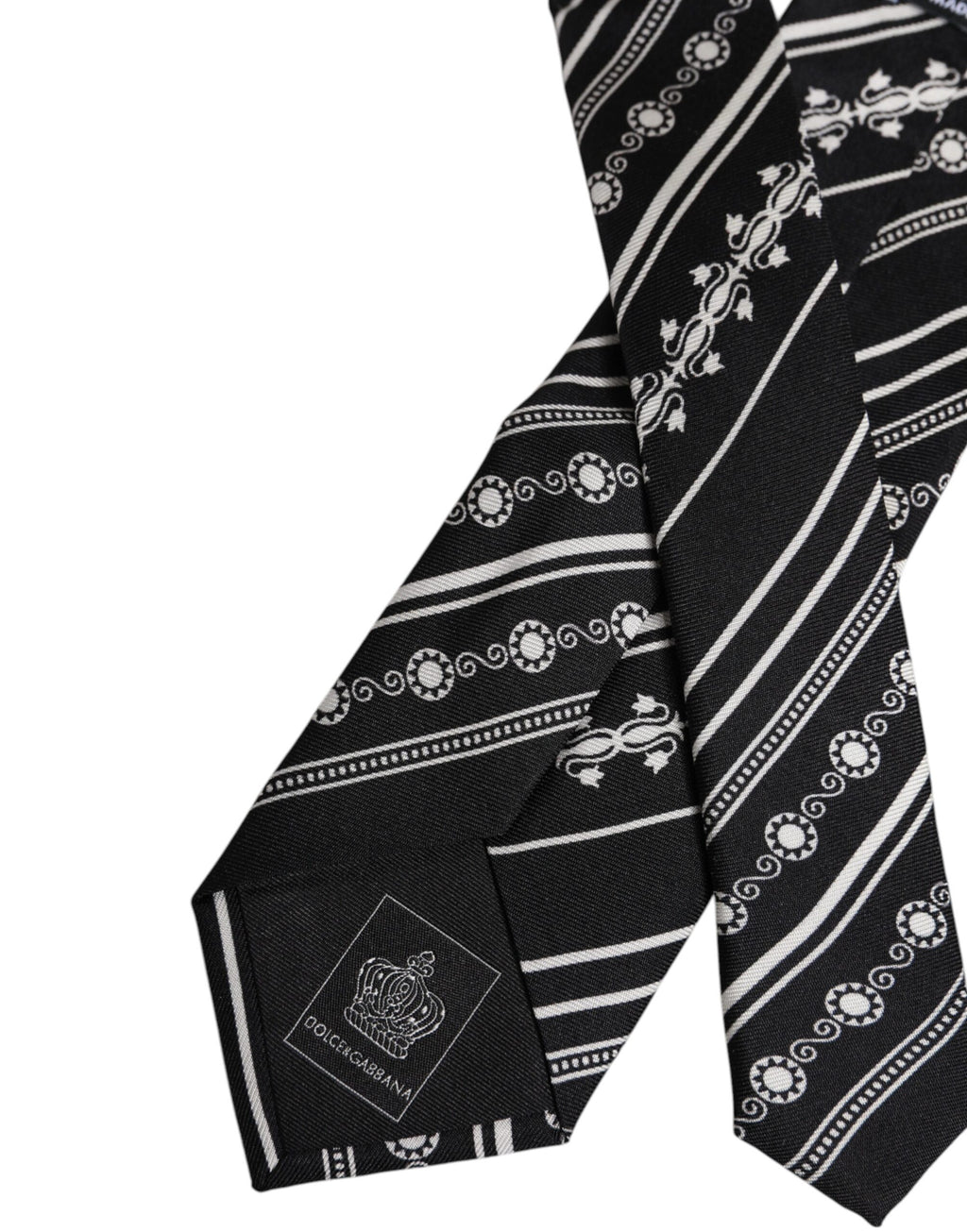 Dolce & Gabbana Black White Stripes Silk Adjustable Necktie Tie - Eljoys Fashion 