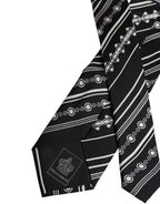 Dolce & Gabbana Black White Stripes Silk Adjustable Necktie Tie - Eljoys Fashion 